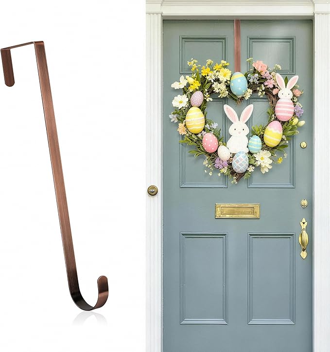 Wreath Hangers for Front Door,14 Inches Wreath Hanger Hook for Front Porch Decor,Metal Over The Door Hooks Hanger for Halloween Fall Christmas Decorations Outdoor Indoor Home Decor,Bronze