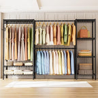 Heavy Duty Garment Rack Clothes Rack,Large Metal Closet Organizer System Storage Wardrobe,Freestanding Clothing Rack with 7 Adjustable Wire Shelves&3 Hang Rods,MaxLoad 1500lbs
