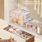 Sock Underwear Organizer, 16 Compartment Adjustable Dividers Tie Bras Socks Underwear Drawer Organizers for Closet, Clear Plastic Storage Containers Box with Lids for Bra Ties Scarf Socks