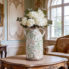 Enra Large Vintage Green and Beige Ceramic Chinoiserie Floral Vase, 11.2 Inch Rustic Decorative Flower Vase for Home, Living Room, Kitchen, or Office – Pastoral Retro Design