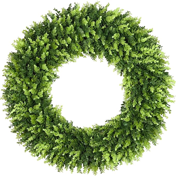 DDHS 32 inch Boxwood Wreath, Artificial Large Summer Wreaths for Front Door with Yellow Cloth can DIY Shaped, Spring or Summer Wreaths for Hanging in the Shop, Farmhouse, Roof Green Wreath Decoration