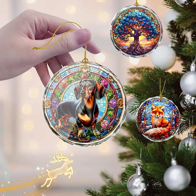 Dachshund Christmas Ornament - Stained Glass Dachshund for Tree, Gift Exchange