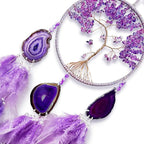 Large Dream Catcher,Sun Dream Catchers with Chakra Gemstone Agate Stone,Purple Crystal Tree Life,Dream Catcher for Girls,Dream Catchers for Adults,Home Ornaments Craft Gift (Purple)