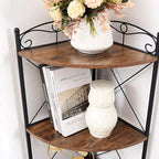 VECELO 5 Tier Corner Shelf with 2 Woven Basket, 55" Tall Standing Organizer, Rustic Brown Storage Rack, Narrow Bookshelf Display Shelves Rack for Wall Corner, Living Room, Kitchen, Bedroom, Office