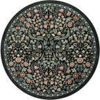 Moynesa Floral Round Area Rugs 6ft, Washable Boho Round Living Room Rug, Non Slip Soft Large Circle Rugs for Dining Room, Botanical Ultra Thin Floor Carpet for Bedroom Kitchen, Black