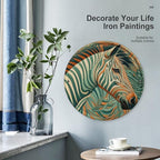 Wall Picture Green Decorative Pattern Printed Circular Iron Hanging Picture Wall Art Decor Home for Bedroom Living Room Bathroom Decor Iron Painting 11.8X11.8 in