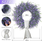 26" Artificial Lavender & Eucalyptus Wreath with Sash for Front Door, Porch, Window - Large Greenery Outdoor Wreath for Home, Farmhouse Decor - Spring, Summer, All Seasons (Purple)