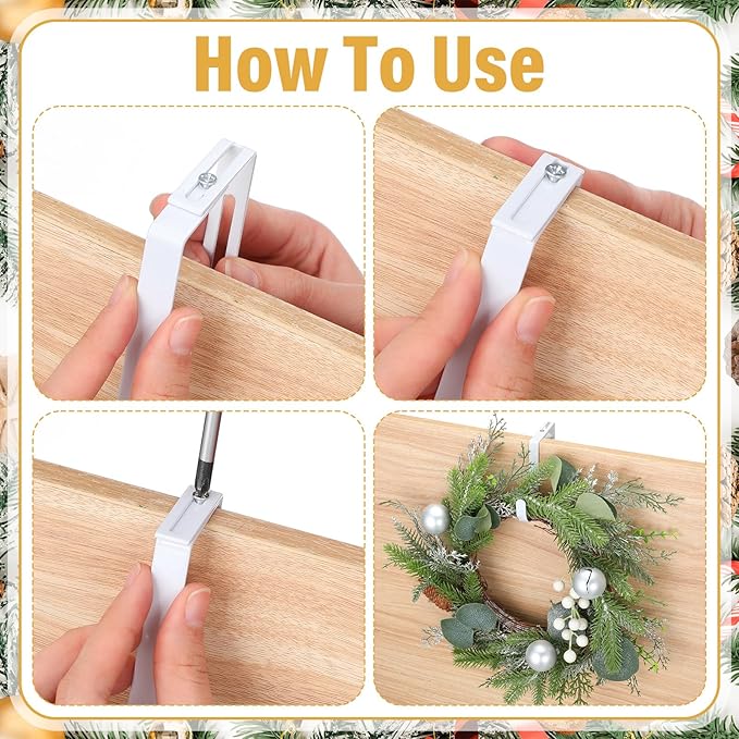 LEIFIDE 4 Pcs Width Adjustable Wreath Hanger for Front Door 1.5-3.78" Large Over the Door 4th of July Decoration Hook 20 Lbs Capacity(White)