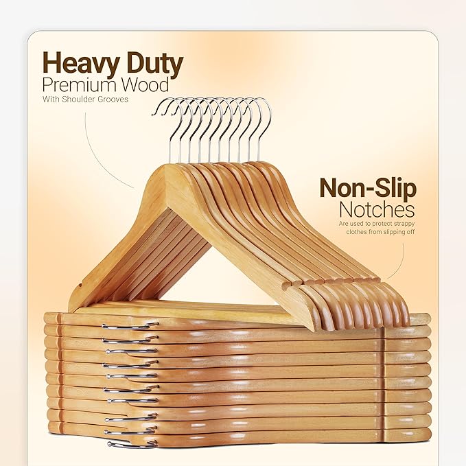 Utopia Home Premium Wooden Hangers 30 Pack - Heavy Duty & Durable Coat Hanger - Wood Hanger with 360-Degree Rotatable Hook - Clothes Hangers with Non-Slip Shoulder Notches For Shirts & Coats (Natural)