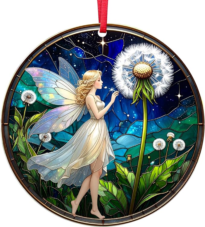 2025 Christmas Ornaments, Christmas Tree Ornaments Acrylic, Faux Stained Glass Effect White Elephant Gifts Exchange, Unique Suncatcher Xmas Stocking Stuffers for Women, Men (Fairy)