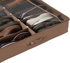 Everyday Home Under Bed Storage Shoe Organizer Bag with Clear Plastic Zippered Cover, Stores 12 Pairs of Shoes (Brown) (Pack of 2)