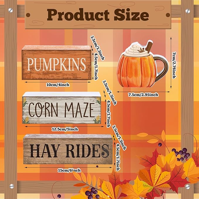 Lineshading 4 Pcs Fall Decorations for Home Fall Cream Cups Table Decor Thanksgiving Tiered Tray Decor Thanksgiving Centerpiece Rustic Cream Cups Block Sign Autumn Decorations for Home Kitchen Shelf