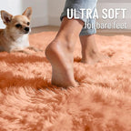 OLANLY 2x3 Machine Washable Small Bedside Rug, Soft Fluffy Shaggy Entryway Throw Rugs for Bedroom, Living Room, Indoor Floor Carpet for Kids Girls and Boys, Home Decor Aesthetic, Muted Orange