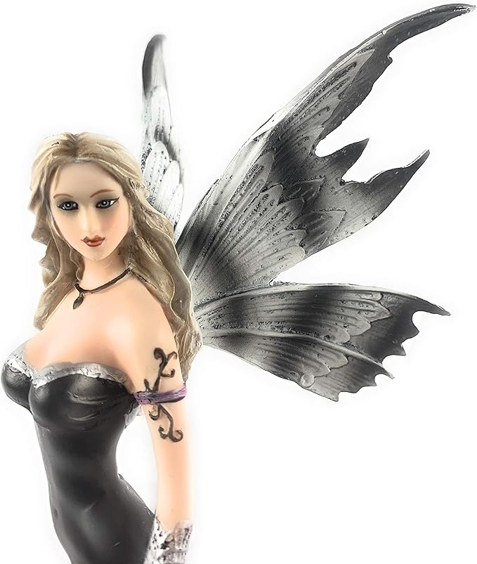 Warrior Fairy and Snow Wolf Fantasy Collectible Statue Figurine, 11X8 inches