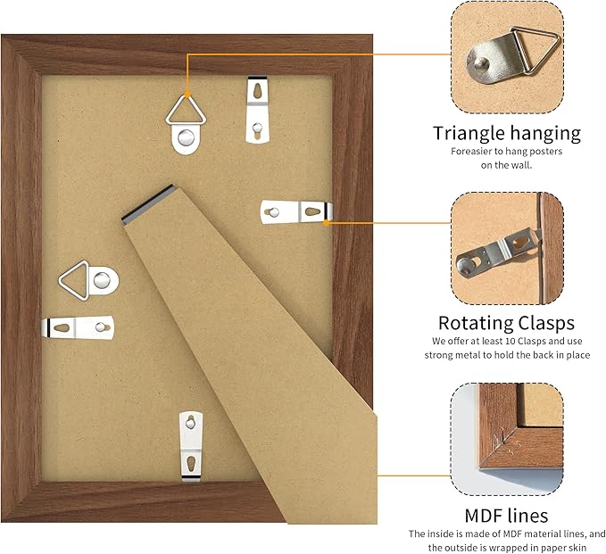 5x7 Picture Frame 3 Pack - Brown Poster Frame Display Pictures 4x6 with Mat or 5 x 7 Without Mat for Wall Hanging Horizontal and Vertical