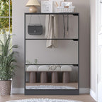 Shoe Cabinet with 3-Flip Mirror Drawers, Freestanding Shoe Rack Organizer with Hidden Handle, Slim Narrow Shoe Storage Cabinet for Entryway, Entrance, Hallway, Bedroom