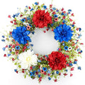VioletEverGarden 22 Inch 4th of July Wreaths for Front Door Artificial Patriotic Wreath Red White and Blue Wreath with Dahlia for Independence Day Memorial Day Flag Day Decor