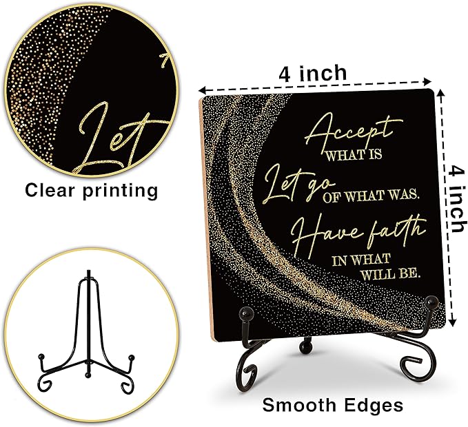 Inspirational Quotes Wood Plaque with Stand - Idea Gifts for Women Men - Black Gold Wooden Decor for Home Office Living Room Shelf Table Decoration (10)