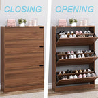 Shoe Cabinet with 3 Flip Drawers, Slim Narrow Shoe Storage Cabinet, Freestanding Shoe Organizer with Adjustable & Removable Shelves, Top Display Shelf for Entryway, Hallway, Foyer, Closet