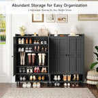 ONBRILL Shoe Cabinet with Cross Molding Doors, 6-Tier Shoe Storage Cabinet with 3 Adjustable Shelves and Metal Legs, 45'' Tall Shoes Rack Organizer Cabinet for Entryway, Front Door, Black