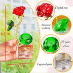 YWHL 55th Wedding Anniversary Rose Gifts for Parents Grandparents, 55 Years Happy for Couples, Crystal Rose Figurine with Emerale Diamond, Valentines Day Present for Her Him
