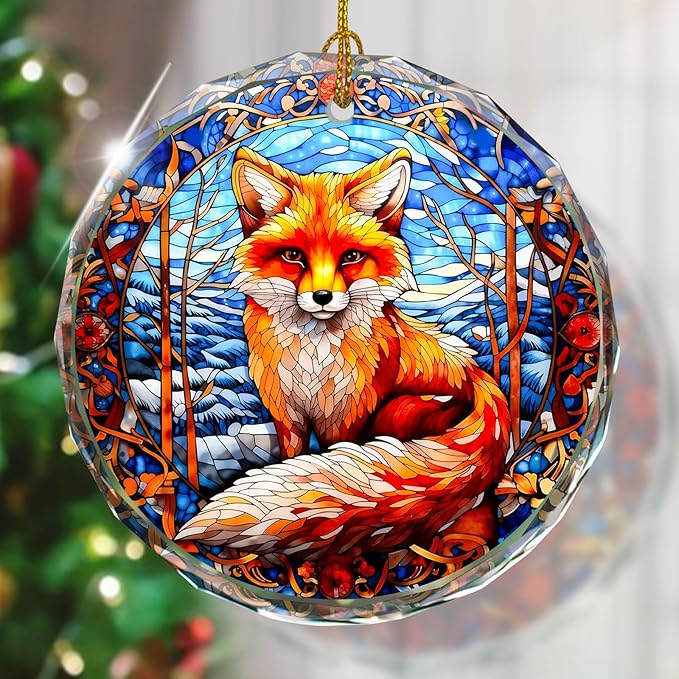 Fox Stained Glass Ornament - Christmas Tree Decor, Fox Ornaments for Christmas Tree, Gift Exchange