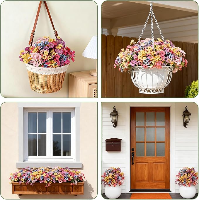 24 Bundles Artificial Flowers for Outdoor Faux Plants for Spring Summer Decoration, UV Resistant Realistic Silk Plastic Fake Flowers Garden Porch Patio Balcony Yard Front Home Decor