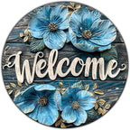 Flower Welcome Metal Sign Vintage Tin Sign Round Sign Aluminum Sign for Farmhouse Kitchen Outdoor Outside Home Backyard Wall Decor 12 Inch