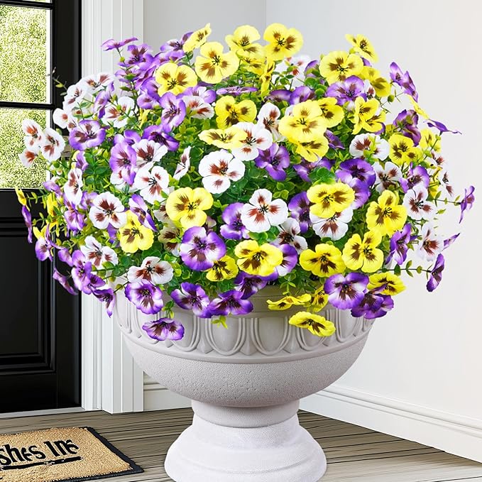 MARTINE MALL 18 Bundles Look Real Artificial Flowers for Outdoors, Realistic Fake Outdoor Flowers, UV Resistant Silk Pansy Flowers for Outside Faux Flower Plants for Outdoor Porch Garden, Mixed Colors