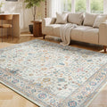 Lessymo Living Room Rug 5x7, Washable Area Rug for Bedroom Dinning Nursery Room Office, Boho Faux Wool Soft Non-Slip Carpet Pets Friendly, Vintage Floral Colorful Pastel Decor, Multi/Ivory