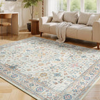 Lessymo Living Room Rug 5x7, Washable Area Rug for Bedroom Dinning Nursery Room Office, Boho Faux Wool Soft Non-Slip Carpet Pets Friendly, Vintage Floral Colorful Pastel Decor, Multi/Ivory