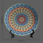 Colorful Decorative Plates, 10 Inch, Blue Mandala Boho Round Display Plate, Decorative Plates with Stand, for Home Kitchen Bedroom Decorative Ornaments