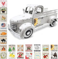 Sunflower Decor 13.4 Inch Vintage White Farmhouse Truck with 20 Magnets Sunflower Decorations for Home Kitchen Shelf Office Metal Pickup Interchangeable Seasonal Decor Garden Truck Planter