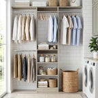 Cyclysio 4FT Small Closet System, 80"H Closet Organizer System with 4 Closets Rods & 3 Shelves, 48" Closets Organizers and Storage for Small Bedrooms, Laundry Rooms, Cloakrooms, White Oak