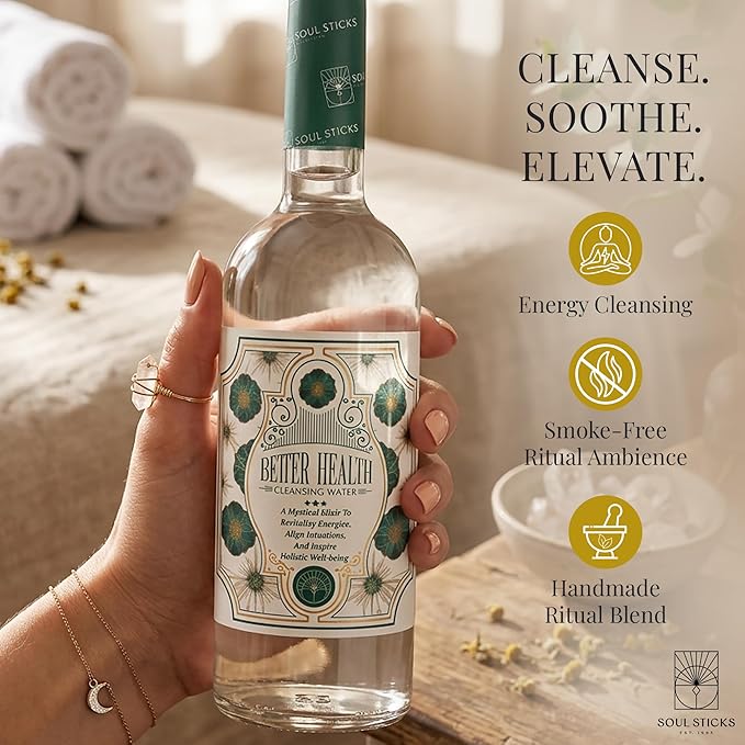 SOUL STICKS Cleansing Water 7.5 oz. Bottle for Rituals, Clearing Negative Energy and Purifying Home Spiritual Florida Water, Area Deodorizer (Better Health)