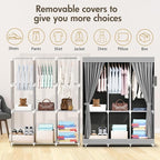 ALSO GO Portable Closet, Storage Organizer Wardrobe with Non-Woven Fabric Cover, with 3 Hanging Rods, 6 Storage Shelves and Side Pockets, Free Standing Clothes Rack with Non-Woven Fabric Cover, Grey