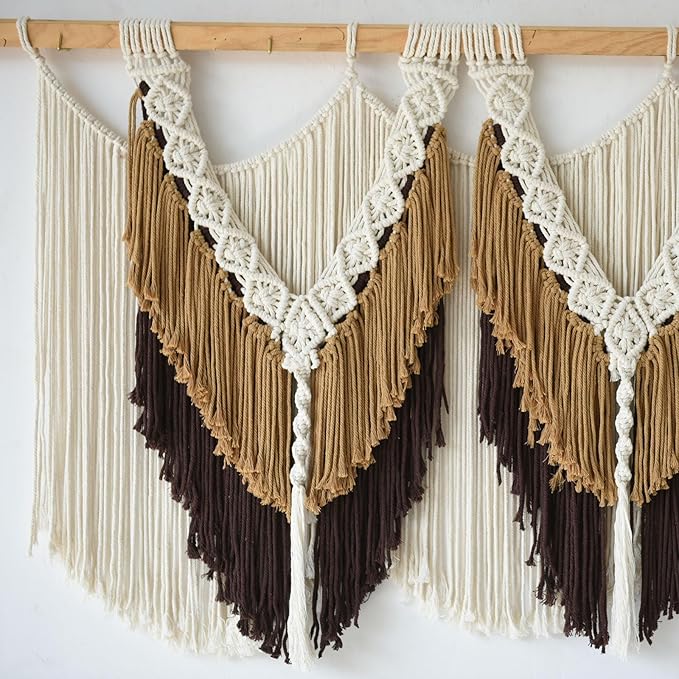 IOWER Macrame Wall Hanging Boho Wall Hanging Brown Dorm Wall Decor Craftsmanship Handmade Tassel Knotting Boho Fiber Art Home Room Decor 47" W x 25" L