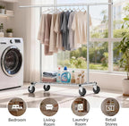 Heavy Duty Clothes Rack - Load 500 LBS, Rolling Clothing Rack for Hanging Clothes with Lockable Wheels & Shelves, Extendable Garment Rack for Bedroom, Laundry, Living Room, Silver