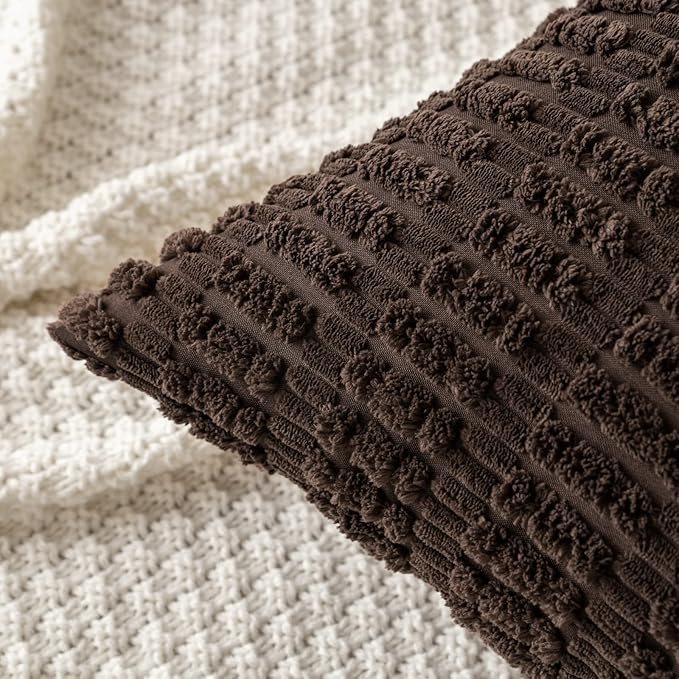 MIULEE Pack of 2 Corduroy Decorative Throw Pillow Covers 18x18 Inch Soft Boho Striped Pillow Covers Modern Farmhouse Home Decor for Sofa Living Room Couch Bed Dark Brown