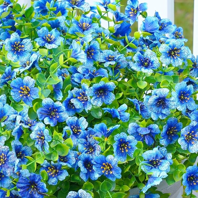 Artificial Flowers for Outdoors Daisy 12 Bundles for Home Decoration, Faux Flower Fake Plants Outside Decoration with Eucalyptus UV Resistant for Planter Porch Patio Yard Garden Blue