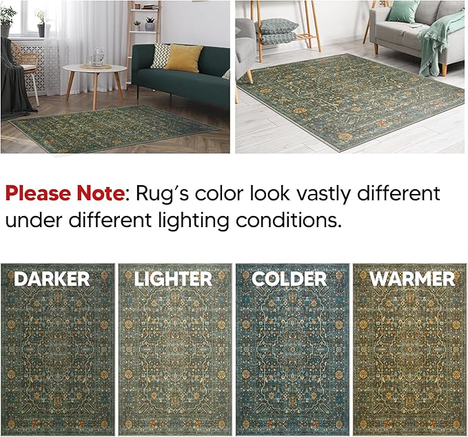 Keen Home Design 4x6 Rug - Machine Washable Area Rug with Non-Slip Backing, Ideal for Living Room, Dining Room, Bedroom - Vintage, Easy Clean, Durable, Low Pile Rug - (4' x 6')