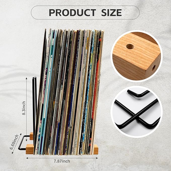 40 LP Vinyl Record Storage Solid Cherry Wood Vinyl Record Holder Magazine Organizer Record Display Rack For Albums (Iron)