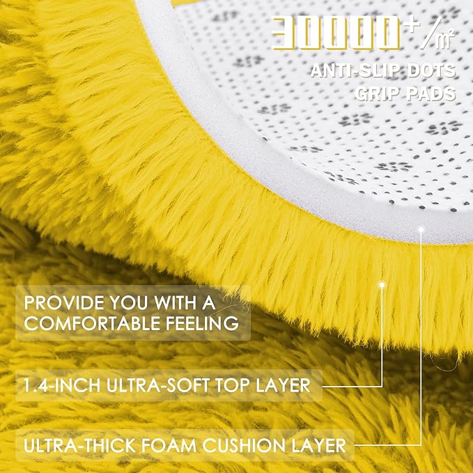 OLANLY Yellow Round Rugs for Bedroom - Machine Washable, 4 ft Circle Area Rugs for Living Room, Soft and Fluffy Shaggy Carpet for Teen Girl and Boys, Nursery Rooms, Dorms, Home Decor Aesthetic