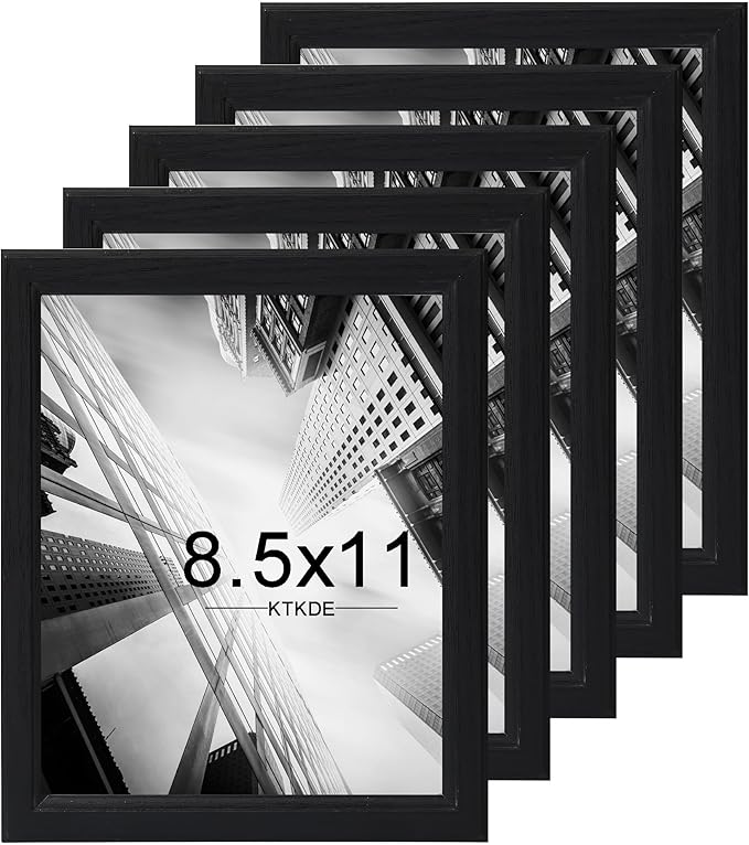 KTKDE 8.5x11 Picture Frame Set of 5,Certificate Frame Black with Clear Plexiglass, 8.5 by 11 Picture Diploma Document Degree Frames for Wall and Tabletop,best gift