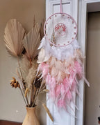 Dream Catchers, Pink Dream Catcher Tree of Life Wall Decor, with Natural Healing Crystal Stone, Perfect Pink Crystal Handmade Dreamlike Dream Catchers for Girls Bedroom Decor Art Craft Gift