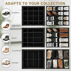 2 Pack Shoe Organizer for Closet, Foldable Fabric Shoe Storage Box with Adjustable Dividers and Clear Dustproof Cover, Large Collapsible Shoe Bins & Containers, Holds up to 32 Pairs, Gray