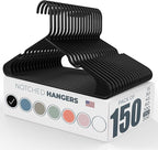 Neaties Plastic Hangers 100+ Pack (150 Count) – Made in The USA – 6lb Capacity Standard Clothes Hangers with Notches and Reinforced Edges for Dresses, Lingerie, Shirts, Pants, and Jackets – Black