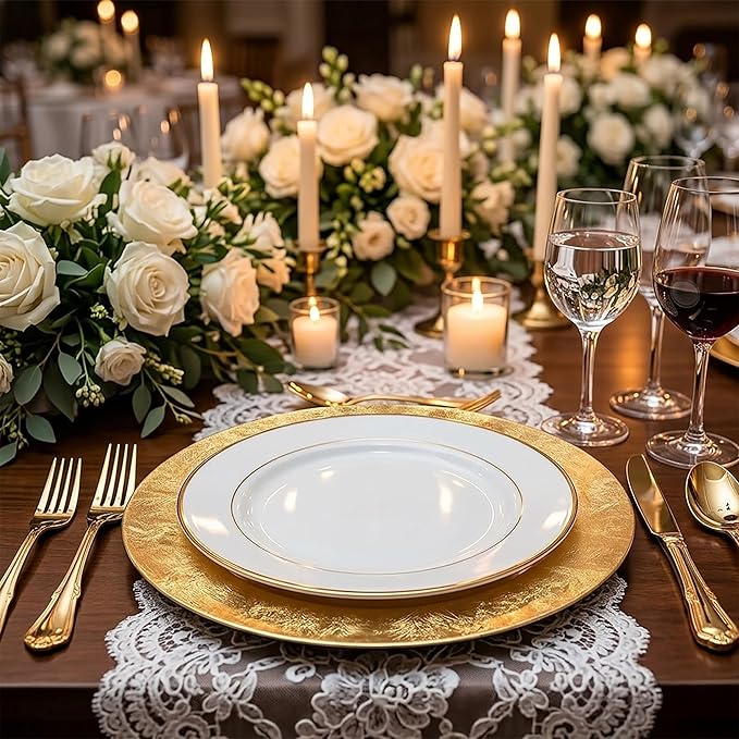 Hosley Set of 8, Gold Plastic Decorative Charger Plate- 11.75" Diameter. Ideal GIFT for Wedding, Party Favor, Bridal, Home Warming. O5