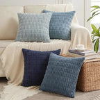 Fancy Homi 4 Packs Decorative Throw Pillow Covers for Living Room Couch Bed, Modern Farmhouse Boho Home Décor Accent Cushion Case, 24" x 24", Blue Series