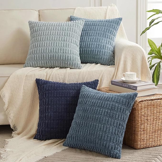 Fancy Homi 4 Packs Decorative Throw Pillow Covers for Living Room Couch Bed, Modern Farmhouse Boho Home Décor Accent Cushion Case, 16" x 16", Blue Series